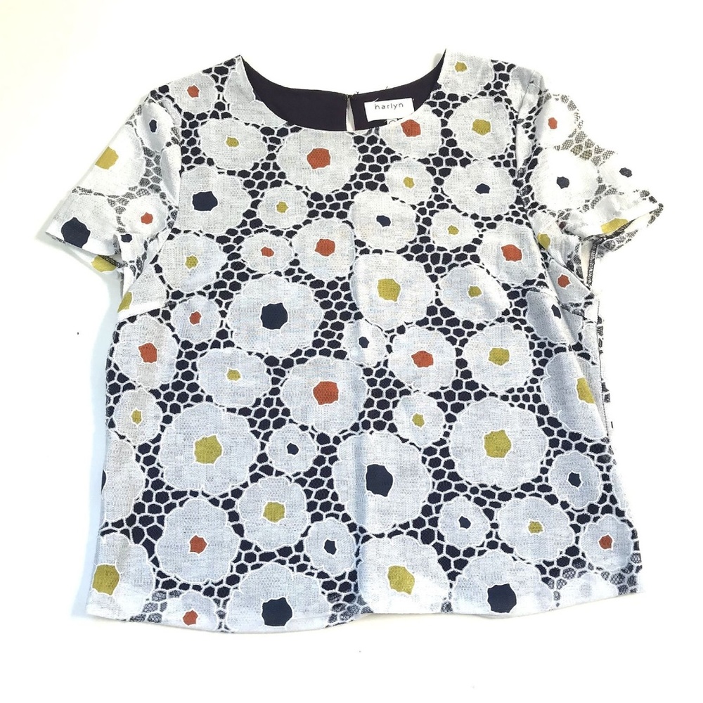Harlyn Anthropologie Womens Top Cap Sleeves Print